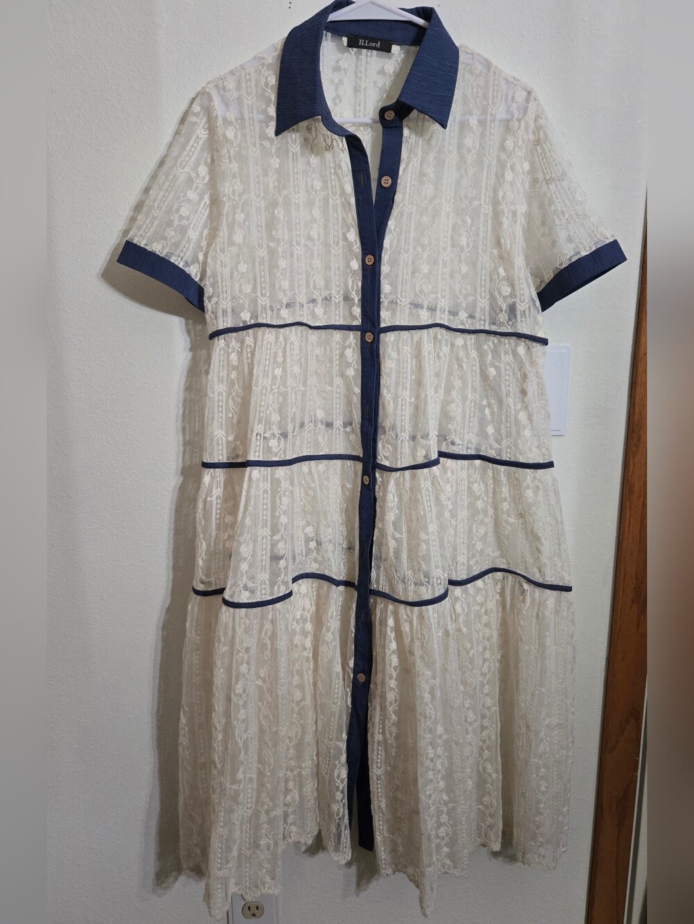 Ivory Lace Kimono/Duster with Denim Trim